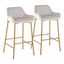 Gold Metal and White Velvet Contemporary Bar Stools, Set of 2