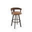 Caramel Faux Leather Swivel Bar Stool with Dark Brown Wood Backrest