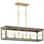 Hedgerow 5-Light Distressed Brass and Oak Linear Island Chandelier