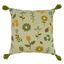 Green Cotton Embroidered Floral Throw Pillow Cover with Tassels