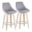 Natural Wood and Grey Corduroy Swivel Counter Stool Set