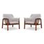 Mid Century Grey Linen & Walnut Wood Accent Chair Set