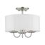 Transitional Brookdale Brushed Nickel 3-Light Semi-Flush Mount with Off-White Drum Shade