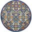 Navy Multicolor Floral Quatrefoil Synthetic Round Rug 63"