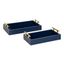 Navy Blue and Gold Rectangular Wood Tray Set with Metal Handles