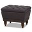 Dark Grey Fabric Upholstered Button-Tufted Storage Ottoman with Walnut Wood Legs