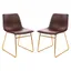 Elegant Dark Brown LeatherSoft Side Chair with Sleek Gold Base, Set of 2