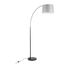 Arc Black Marble and Metal Floor Lamp with Grey Linen Shade