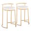 Set of 2 White Leather and Gold Metal Counter Stools