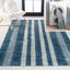 Blue and Cream Striped Machine-Washable Synthetic Area Rug