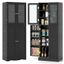 Black Tall Kitchen Pantry Storage Cabinet with Glass Doors