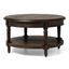 Antiqued Brown Round Wooden Coffee Table with Shelf Storage