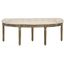 Parisian Elegance Beige Linen and Rustic Oak Tufted Semi-Circle Bench