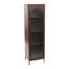 Vintage Brown Tall Metal Cabinet with Arched Glass Door and Adjustable Shelves