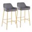 Set of 2 Gold Metal and Gray Faux Leather Bar Stools