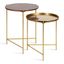 Ulani Nesting Side Table Set, Walnut Brown Wood and Gold Metal