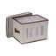 Gray Fabric Collapsible Lidded Storage Bin with Trim