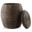 Espresso Round Handwoven Water Hyacinth Storage Basket with Lid