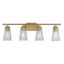 Warm Brass 4-Light Vanity with Clear Ribbed Glass Shades