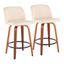 Cream Faux Leather Swivel Counter Stools with Walnut Wood and Black Metal Footrest, Set of 2