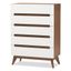 Calypso Mid-Century Modern White and Walnut 5-Drawer Chest