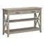 Washed Gray Farmhouse Console Table with Storage and X Pattern Accents