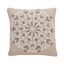 Natural Linen Square Embroidered Beaded Throw Pillow