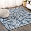 Ivory Navy Palm Frond 5' Square Reversible Outdoor Rug