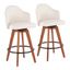 Set of 2 Ahoy Cream Fabric Swivel Barstools with Walnut Bamboo Legs