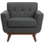 Slate Grey Tufted Linen Mid-Century Accent Chair with Wooden Legs