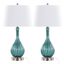 Sapphire Blue Crackle Glass Table Lamps with Off-White Linen Shades, Set of 2