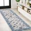 Blue and Ivory Floral Synthetic Runner Rug