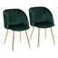 Set of 2 Green Velvet Upholstered Dining Chairs with Gold Metal Legs