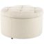 Luxurious Tufted Linen Round Storage Ottoman in Off-White