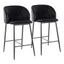 Fran Black Velvet and Metal 26" Counter Stools, Set of 2