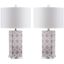 Quatrefoil Grey and White Ceramic Table Lamp Set with Cotton Shade