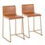 Set of 2 Gold Metal and Camel Faux Leather Counter Stools