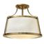 Charlotte Brushed Caramel 3-Light Semi-Flush Mount with Off-White Fabric Shade