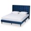 Elegant Navy Blue Velvet King Platform Bed with Tufted Wingback Headboard