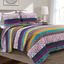 King Size Boho Stripe Reversible Cotton Quilt Set in Purple and Yellow