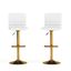 Modern White Vinyl Adjustable Swivel Bar Stools with Gold Base, Set of 2