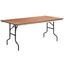 6-Foot Black Metal and Brown Wood Folding Banquet Table