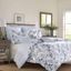 White and Blue Floral Twin Cotton Reversible Comforter Set