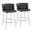 Set of 2 Black Faux Leather and Chrome Swivel Counter Stools