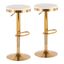 Set of 2 Gold Steel and Cream Velvet Adjustable Swivel Bar Stools