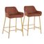 Set of 2 Gold Metal and Camel Faux Leather Counter Stools