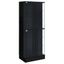 Black High Gloss Wood Curio Cabinet with Glass Shelves and LED Lighting