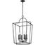 Elegant Matte Black 6-Light Indoor/Outdoor Pendant with Glass Accents