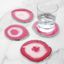 Set of 4 Pink Agate Stone Coasters with Silver Edge