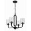 Flat Black 4-Light Chandelier with Clear Hammered Glass Shades